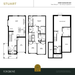 3 bedroom townhome floor plan - Stuart street facing end unit